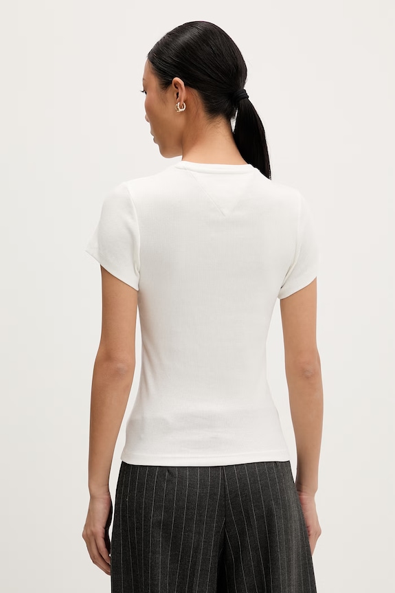 Oblečení Tommy Jeans tričko dámské bavlněné s elastanem DW0DW22807 béžová
