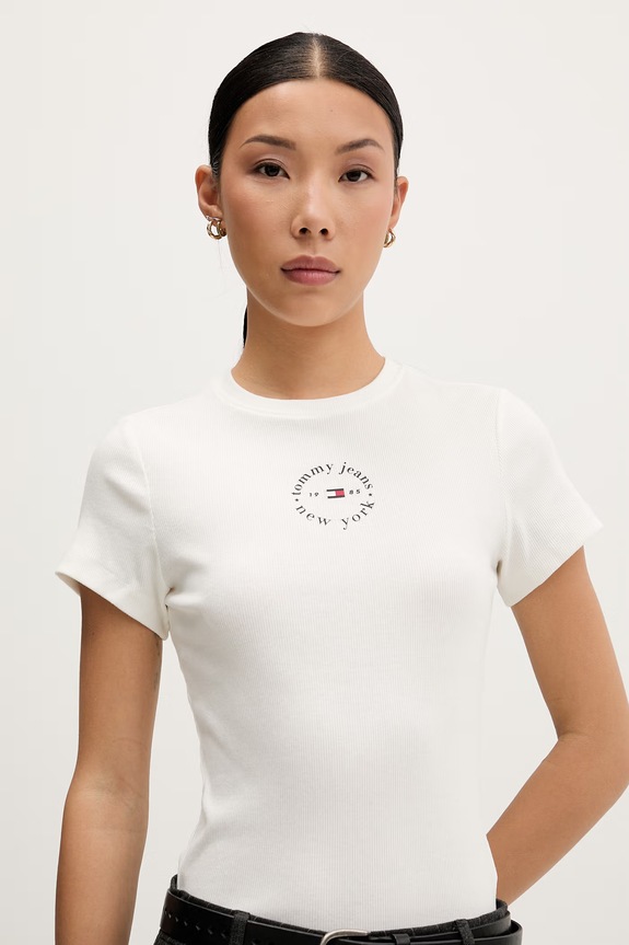 Tommy Jeans tričko dámské bavlněné s elastanem béžová DW0DW22807