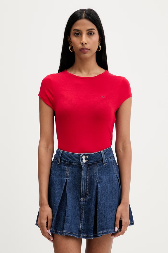 Tommy Jeans t-shirt γυναικείο με βισκόζη κόκκινο DW0DW22802