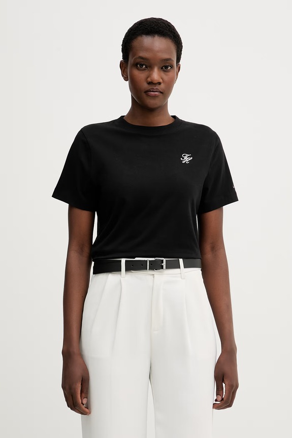 Tommy Hilfiger тениска дамска с памук черен WW0WW49941