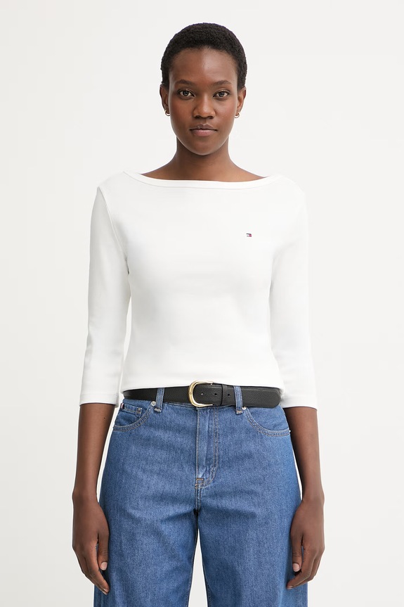 Tommy Hilfiger longsleeve pentru femei din bumbac alb WW0WW49928