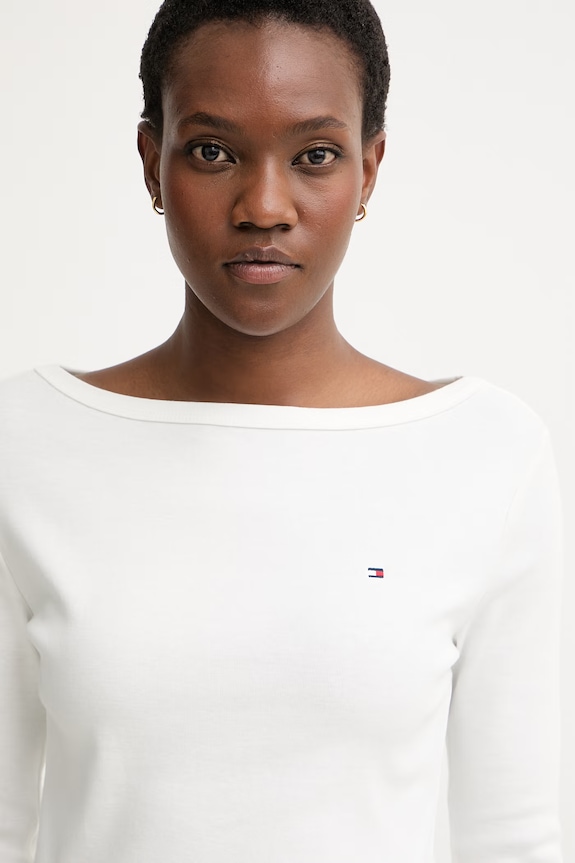 Tommy Hilfiger longsleeve pentru femei din bumbac alb WW0WW49928