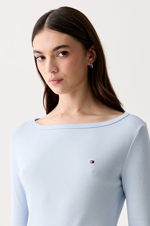 Tommy Hilfiger longsleeve pentru femei din bumbac albastru WW0WW49928