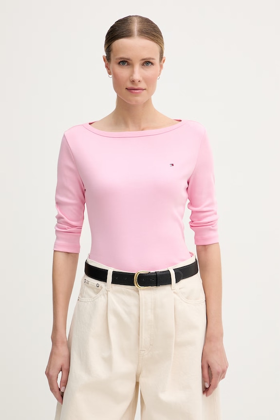 Tommy Hilfiger longsleeve de damă din bumbac roz WW0WW49928