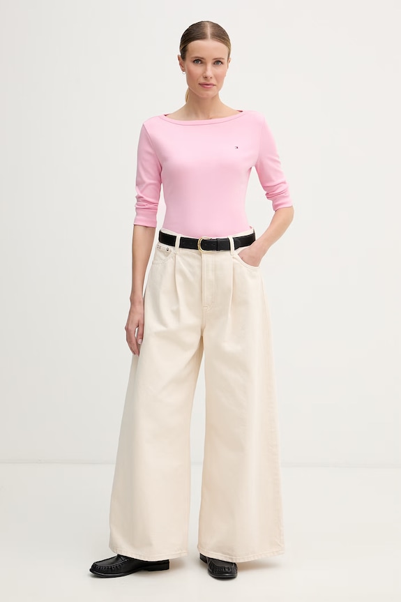 Tommy Hilfiger longsleeve de damă din bumbac WW0WW49928 roz AW26