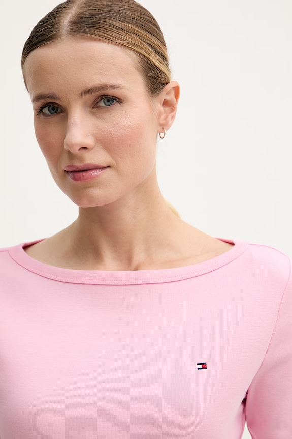 Tommy Hilfiger longsleeve de damă din bumbac roz WW0WW49928