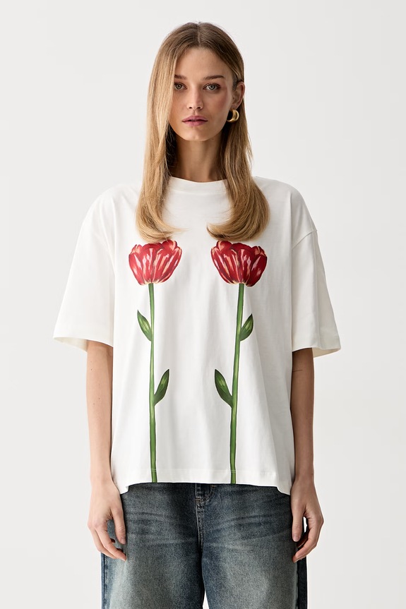 Farm Rio T-shirt damski bawełniany beżowy 356426