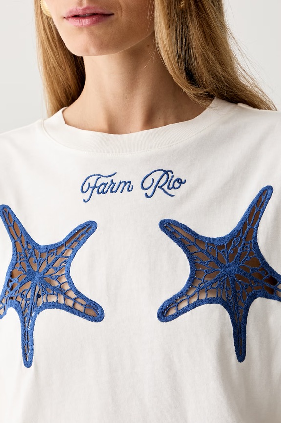 Farm Rio T-shirt damski bawełniany 356416 beżowy