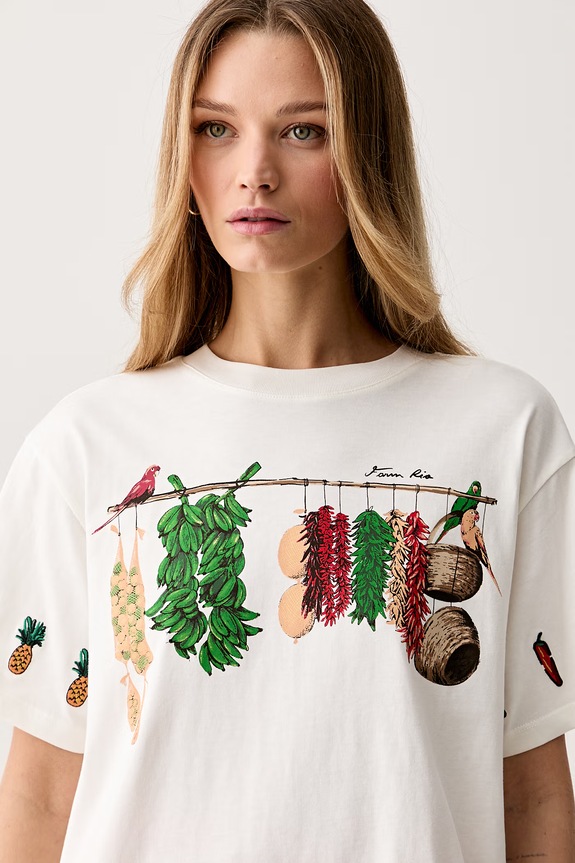 Farm Rio T-shirt damski bawełniany beżowy 356411