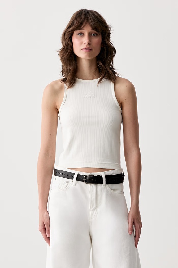 adidas crop top damski z bawełną beżowy KS7838