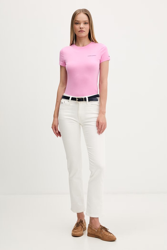 Tommy Jeans t-shirt damski bawełniany DW0DW23479 różowy AW26
