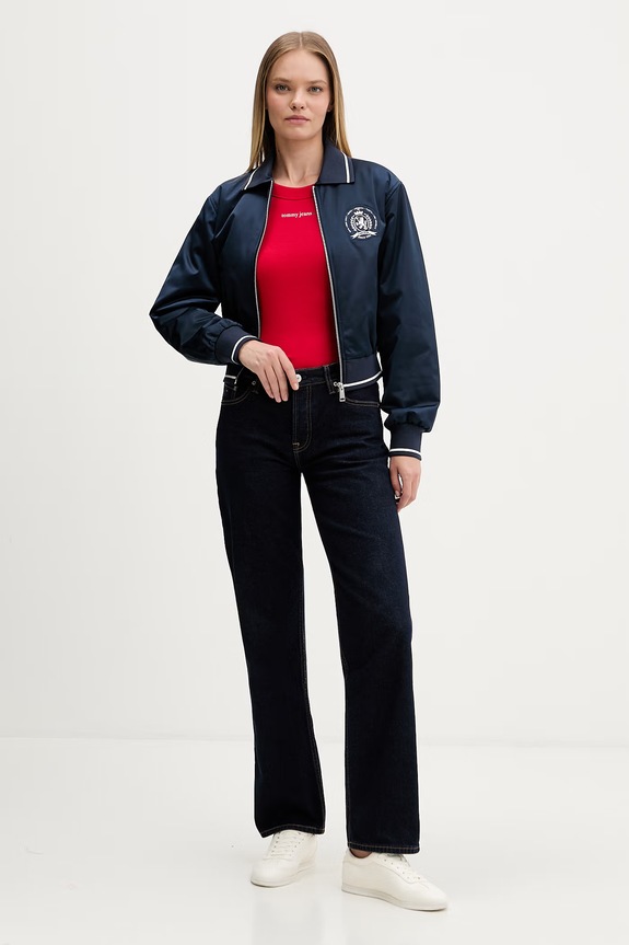 Tommy Jeans crop top Γυναικείο βαμβάκι με ελαστάν DW0DW22806 κόκκινο AW26