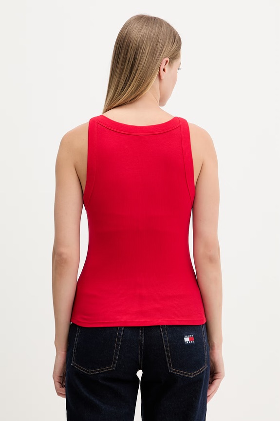 Ρούχα Tommy Jeans crop top Γυναικείο βαμβάκι με ελαστάν DW0DW22806 κόκκινο
