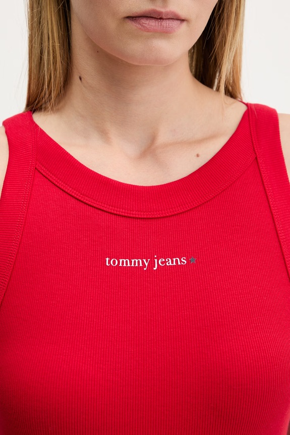 Tommy Jeans crop top Γυναικείο βαμβάκι με ελαστάν DW0DW22806 κόκκινο
