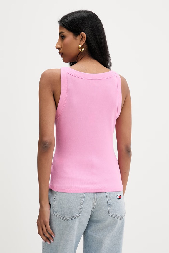 Ρούχα Tommy Jeans crop top Γυναικείο βαμβακερό με ελαστάνη DW0DW22806 ροζ
