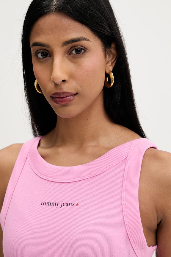 Tommy Jeans crop top Γυναικείο βαμβακερό με ελαστάνη ροζ DW0DW22806