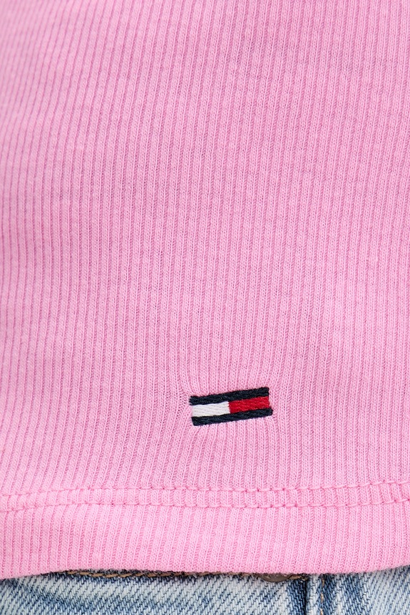 Tommy Jeans crop top Γυναικείο βαμβακερό με ελαστάνη DW0DW22806 ροζ