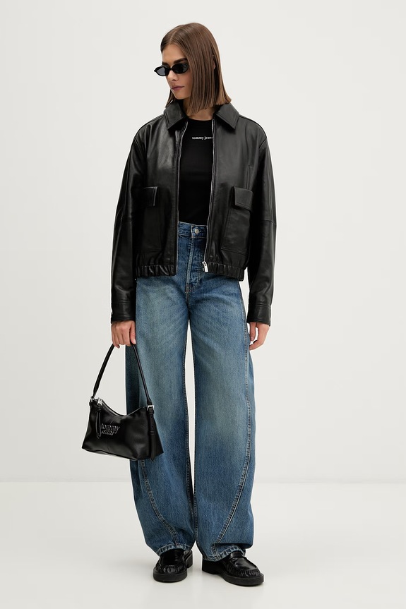Tommy Jeans crop top pentru femei, din bumbac cu elastan DW0DW22806 negru AW26