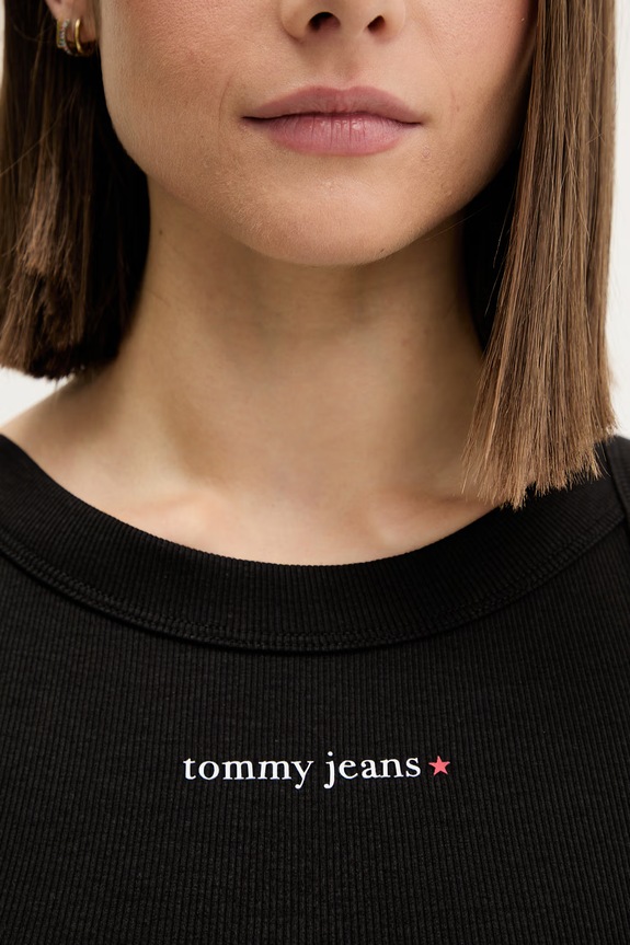 Tommy Jeans crop top pentru femei, din bumbac cu elastan negru DW0DW22806