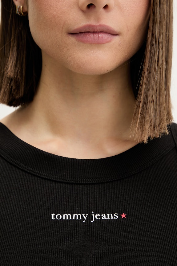 Tommy Jeans crop top pentru femei, din bumbac cu elastan negru DW0DW22806