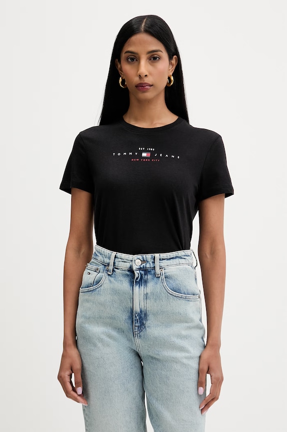 Tommy Jeans kratka majica ženska z bombažem črna DW0DW22789