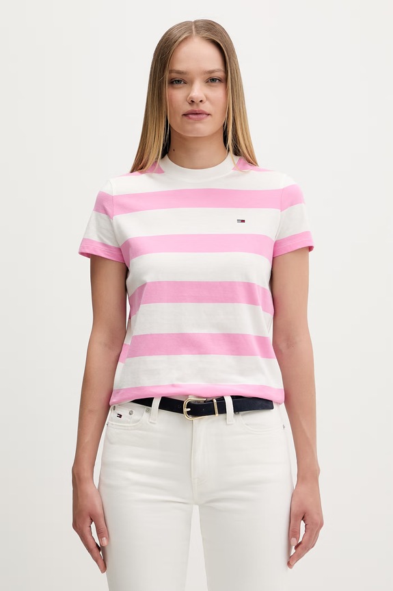 Tommy Jeans T-shirt damski bawełniany różowy DW0DW23801