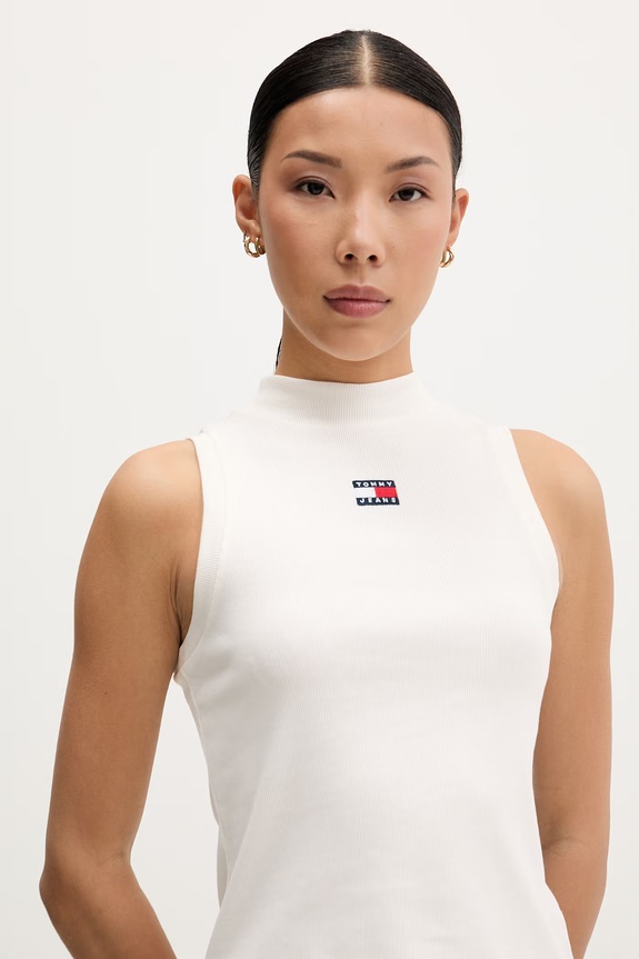 Tommy Jeans top pentru femei, din bumbac cu elastan bej DW0DW23478