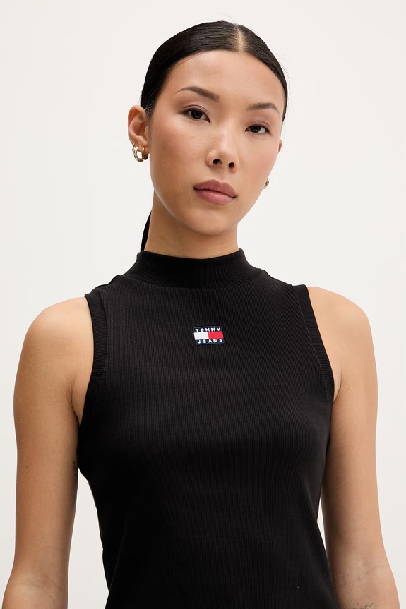 Tommy Jeans top pentru femei, din bumbac cu elastan negru DW0DW23478