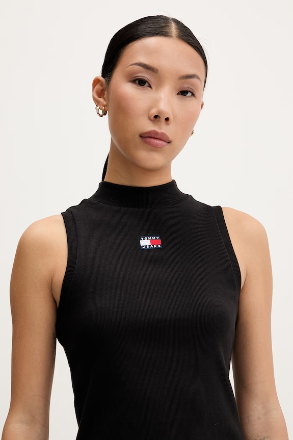 Tommy Jeans top pentru femei, din bumbac cu elastan negru DW0DW23478