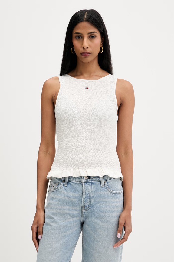 Tommy Jeans top ženski z bombažem bež DW0DW23118