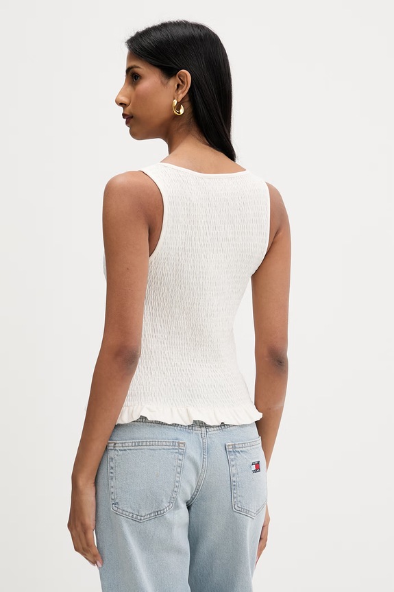 Oblačila Tommy Jeans top ženski z bombažem DW0DW23118 bež