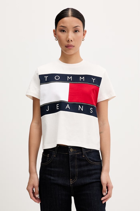 Tommy Jeans T-shirt damski bawełniany beżowy DW0DW22818
