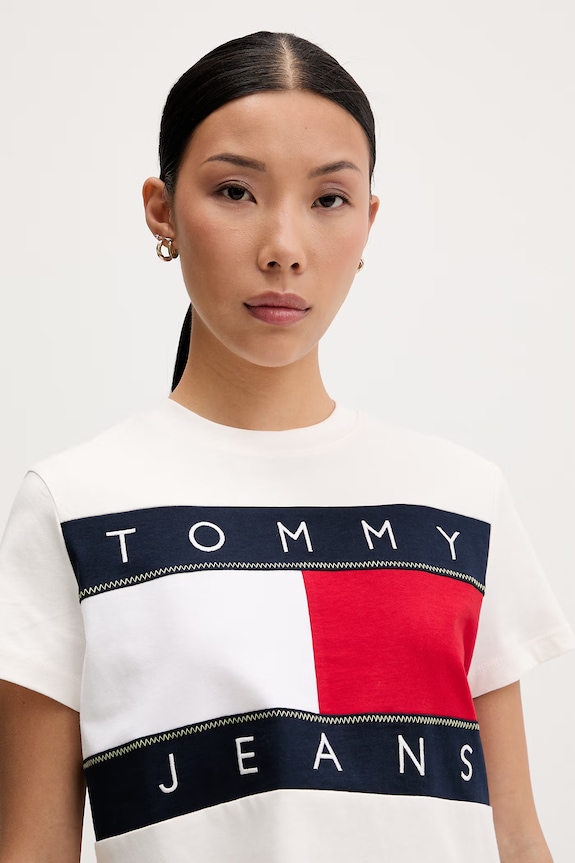 Tommy Jeans T-shirt damski bawełniany beżowy DW0DW22818