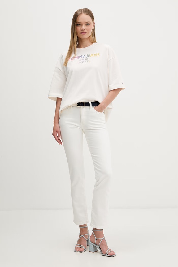 Tommy Jeans T-shirt damski bawełniany DW0DW22803 beżowy AW26
