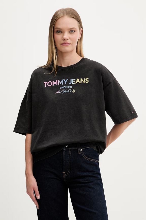 Tommy Jeans T-shirt damski bawełniany czarny DW0DW22803