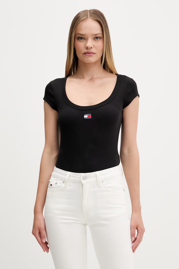 Tommy Jeans T-shirt damski bawełniany z elastanem czarny DW0DW22793