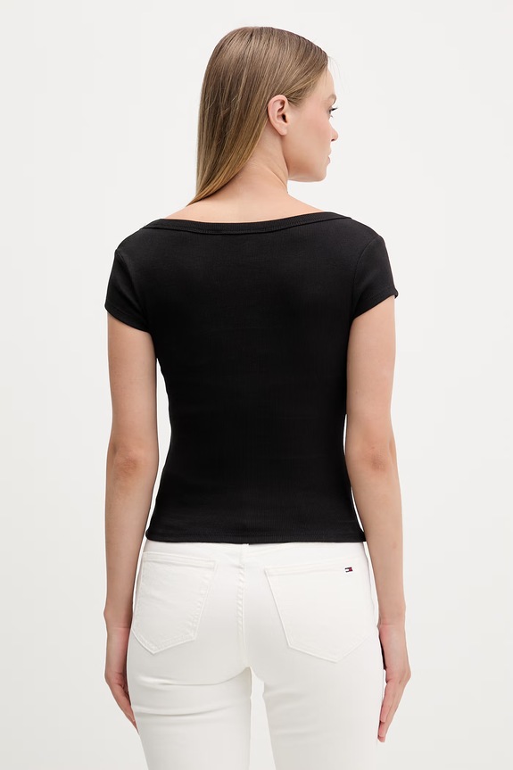 Odzież Tommy Jeans T-shirt damski bawełniany z elastanem DW0DW22793 czarny