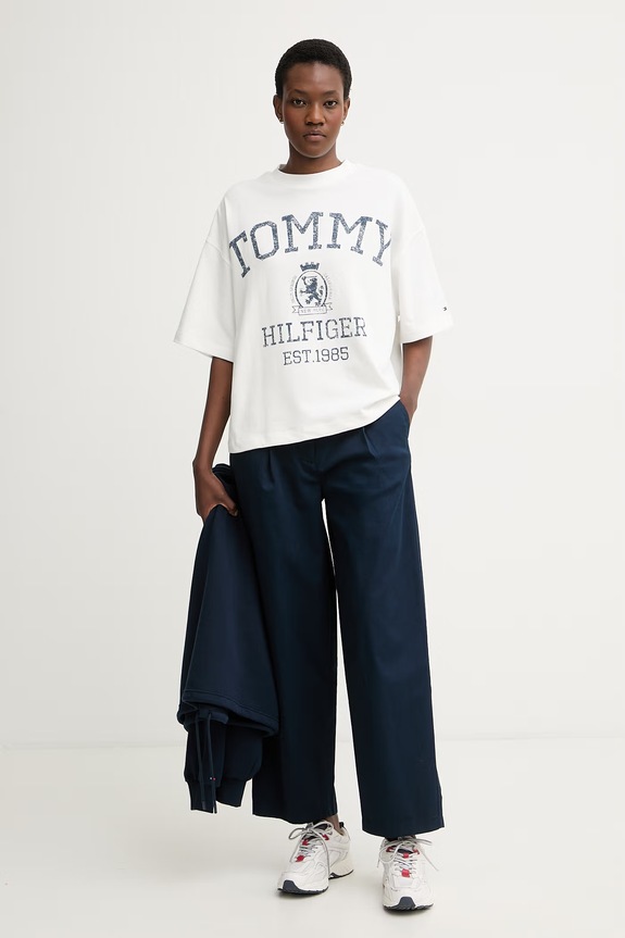 Tommy Hilfiger oversize majica kratkih rukava ženska pamučna WW0WW50940 bež AW26