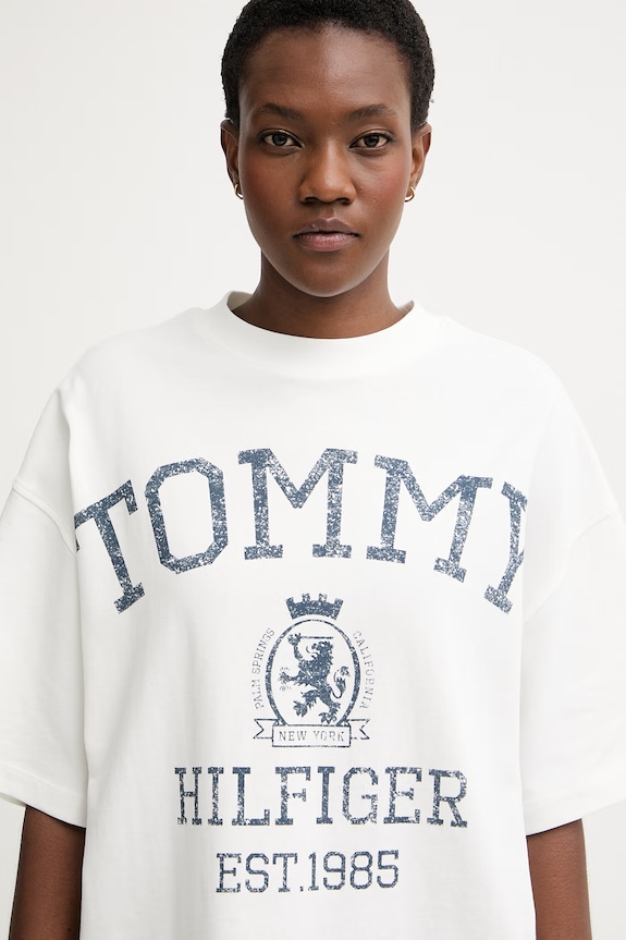 Tommy Hilfiger oversize majica kratkih rukava ženska pamučna bež WW0WW50940
