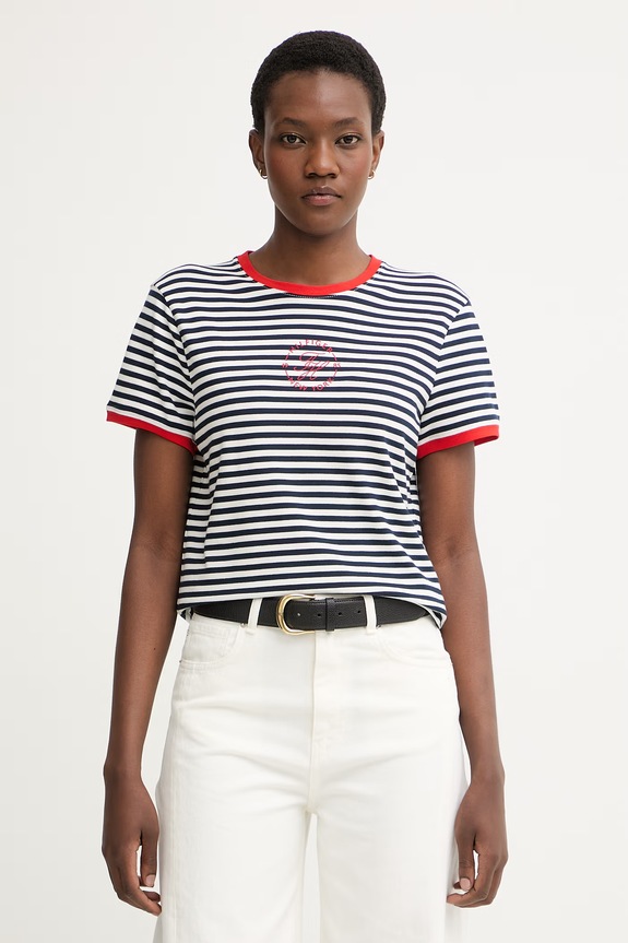 Tommy Hilfiger t-shirt γυναικείο με lyocell σκούρο μπλε WW0WW50032