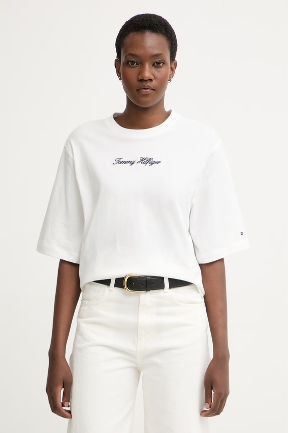 Tommy Hilfiger tricou pentru femei, din bumbac alb WW0WW50948