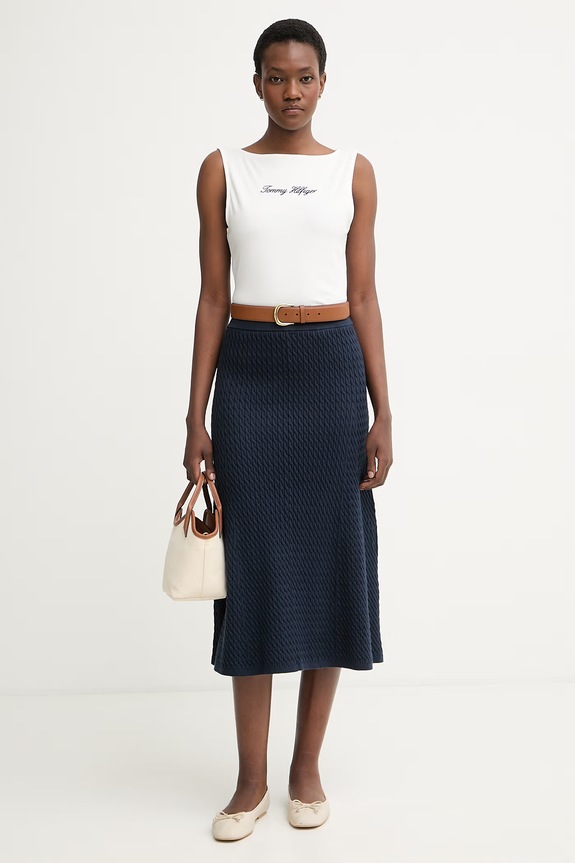 Tommy Hilfiger top de damă din bumbac cu elastan WW0WW50947 alb AW26