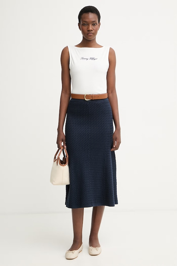 Tommy Hilfiger top de damă din bumbac cu elastan WW0WW50947 alb AW26
