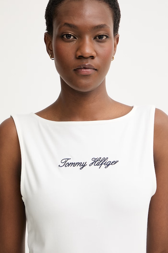 Tommy Hilfiger top de damă din bumbac cu elastan alb WW0WW50947