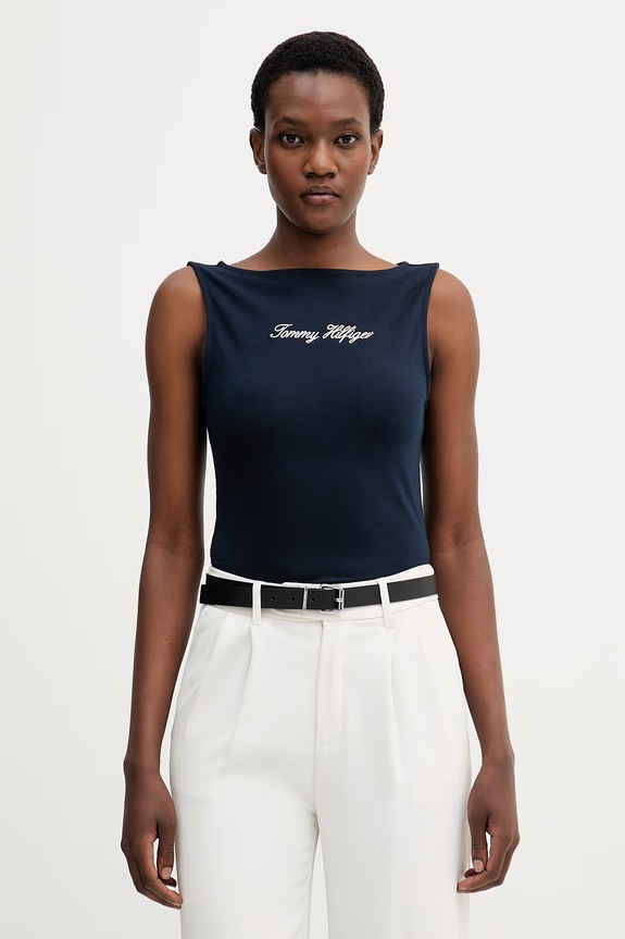 Tommy Hilfiger top ženski bombažni z elastanom mornarsko modra WW0WW50947