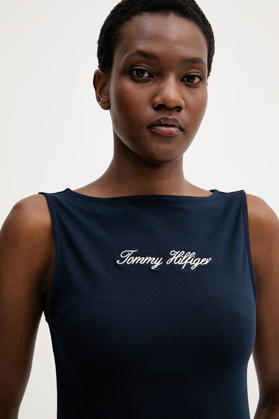 Tommy Hilfiger top ženski bombažni z elastanom mornarsko modra WW0WW50947