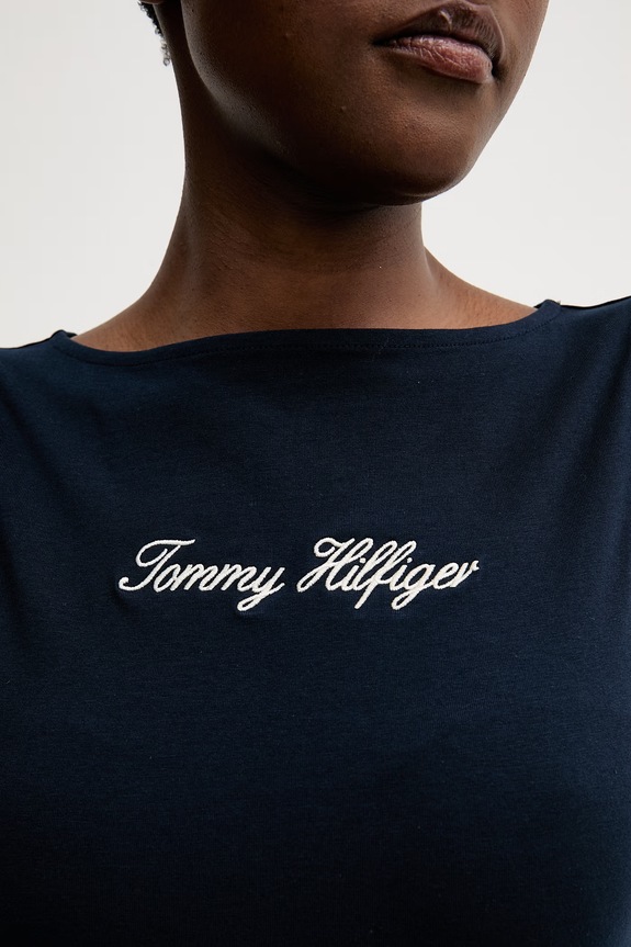 Tommy Hilfiger top ženski bombažni z elastanom WW0WW50947 mornarsko modra