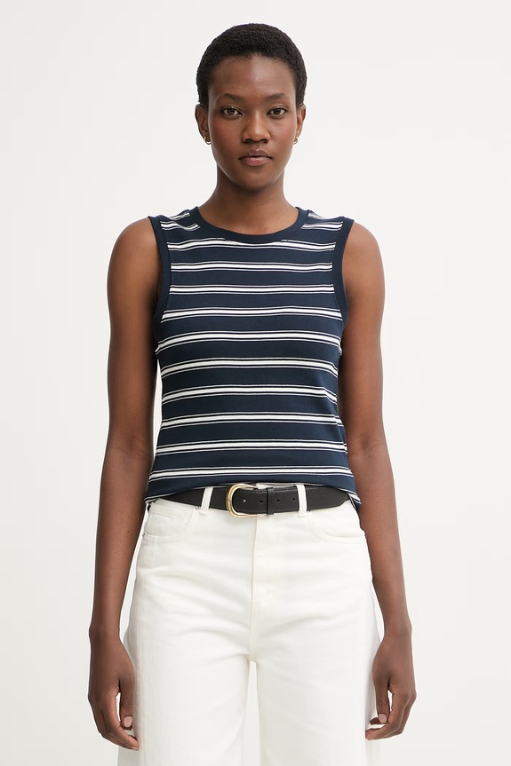 Tommy Hilfiger top dámsky bavlnený tmavomodrá WW0WW50025
