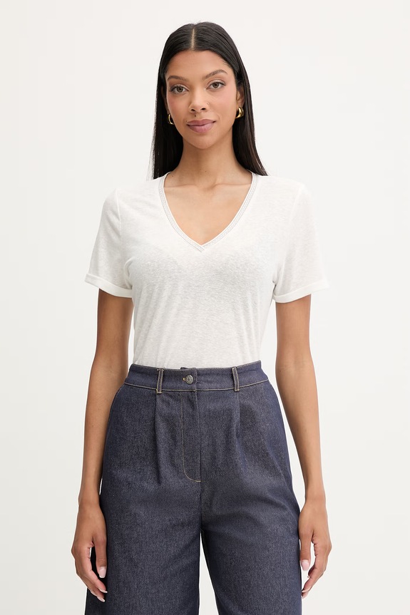 Morgan T-shirt damski z lnem DAMA biały 261.DAMA