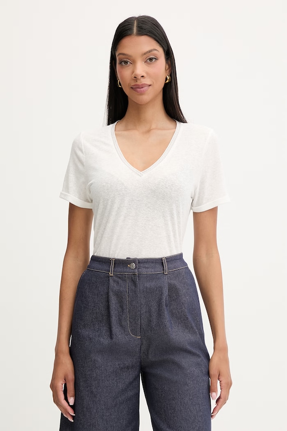 Morgan T-shirt damski z lnem DAMA biały 261.DAMA
